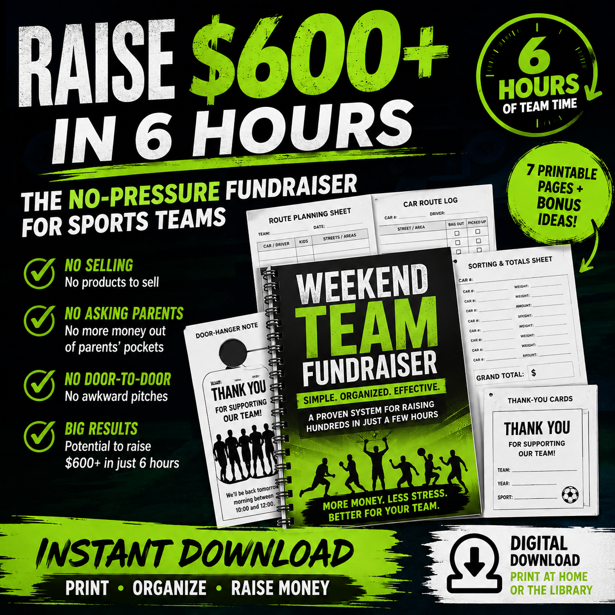 Sports Team Fundraiser Kit-Raise $600 in 6 Hours — Without Knocking on Doors or Asking Family & Friends for Money