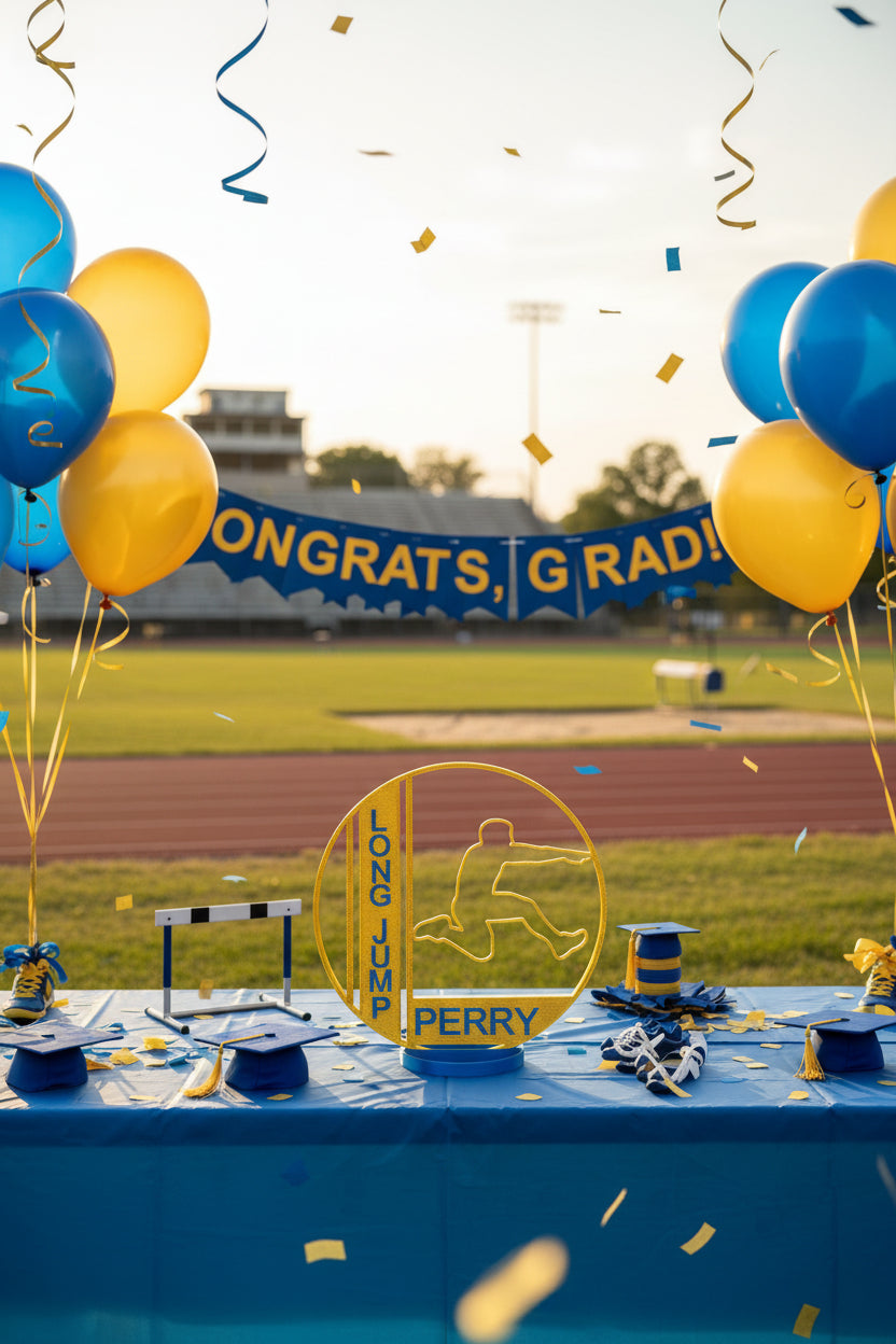 Boy Long Jump Centerpiece: Track Banquet Graduation Decor
