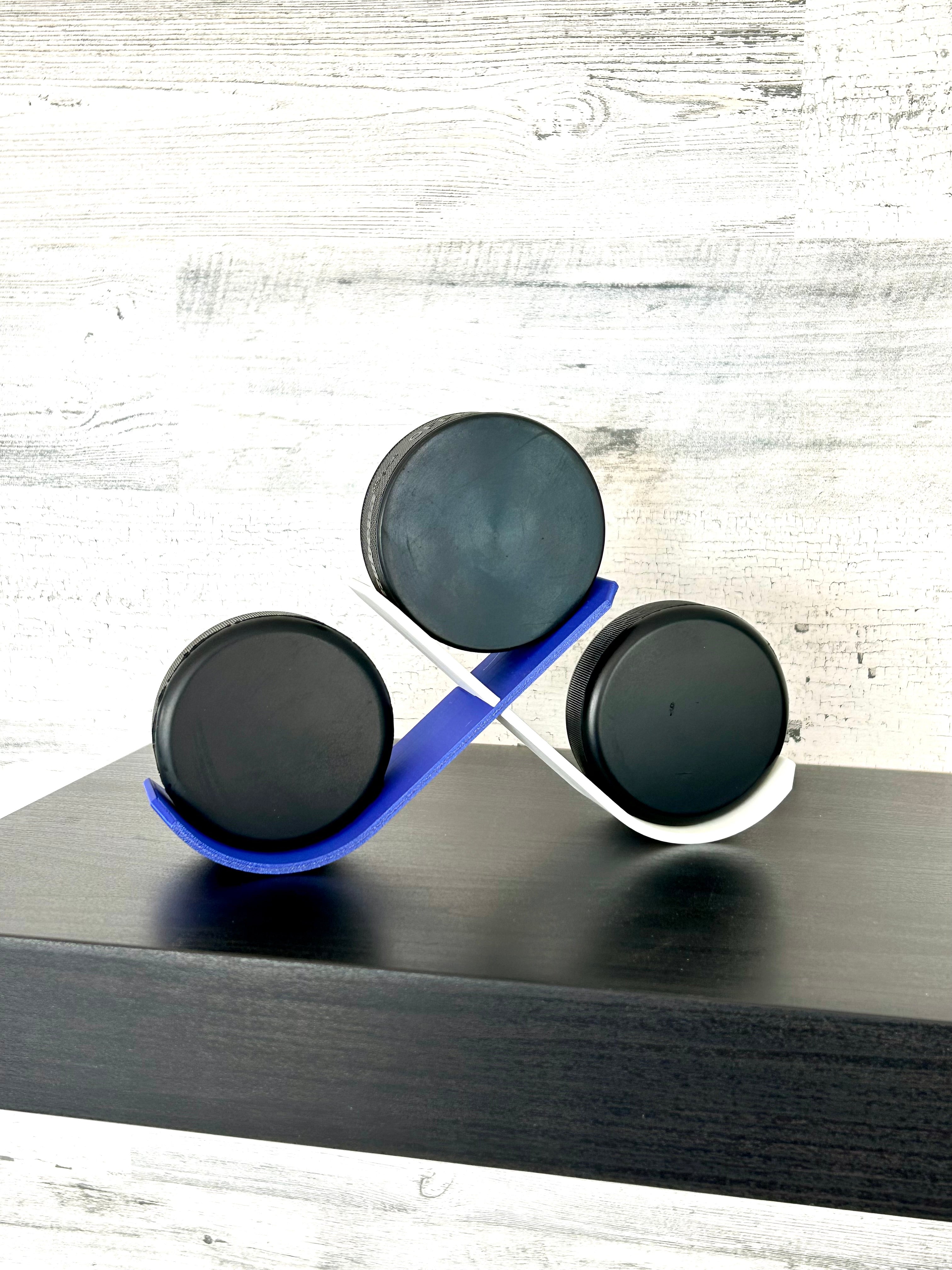 Hockey Puck Stand, 3 Puck Display Holder