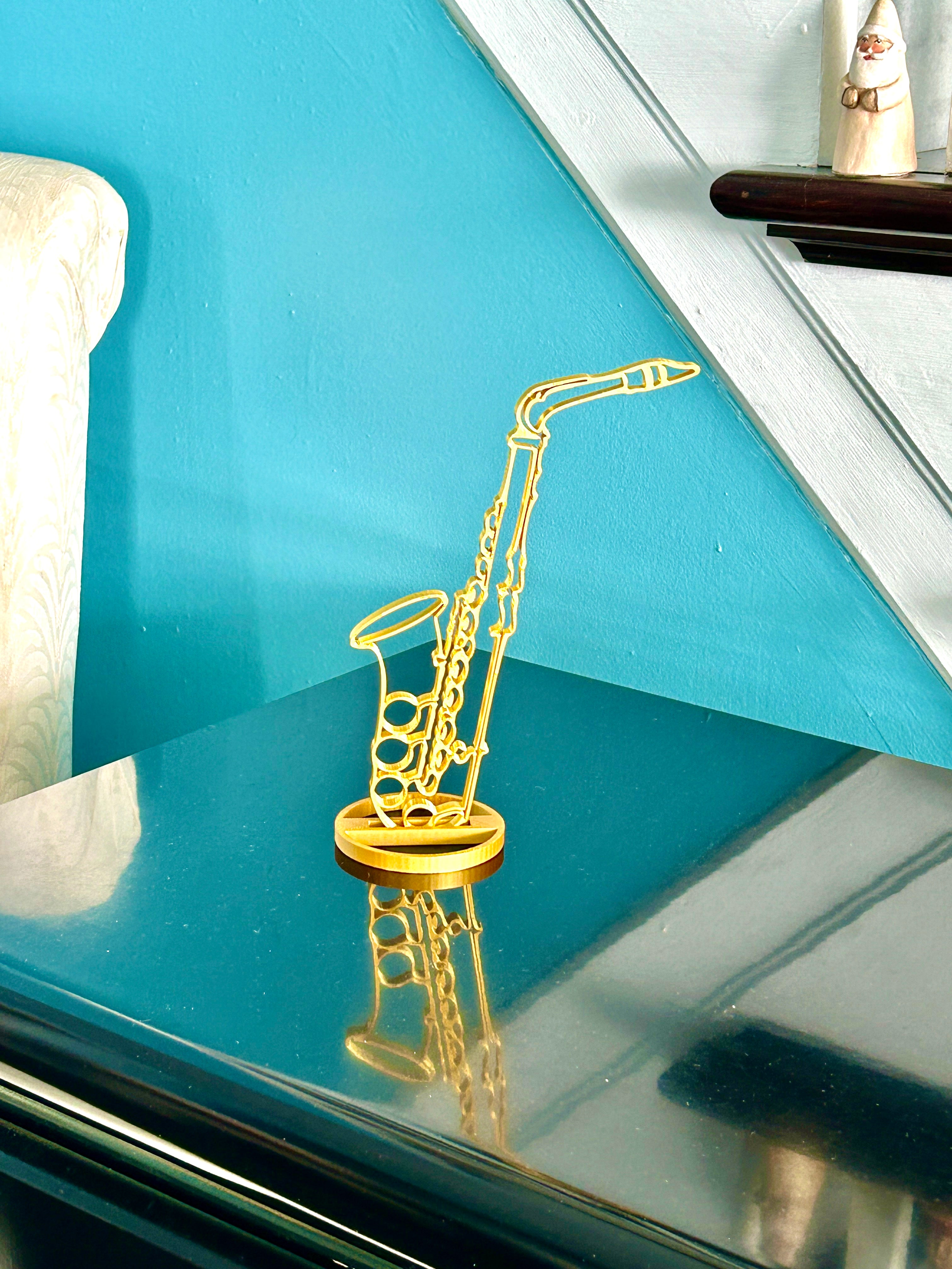 Gold band instrument banquet table centerpieces saxaphone
