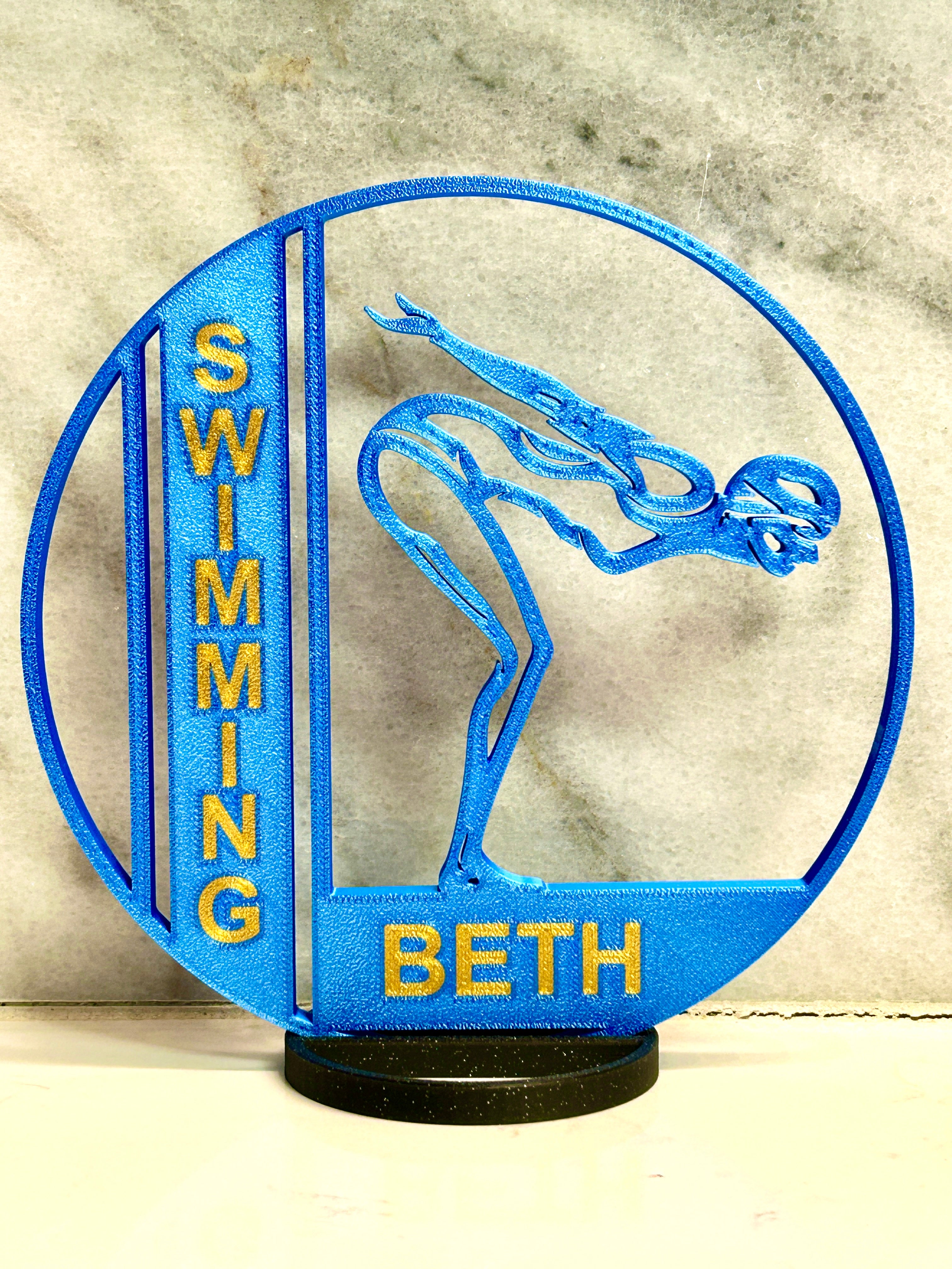 Girl Swimmer Banquet Table Centerpiece - 8" Ball with Personalization - Swim Trophy
