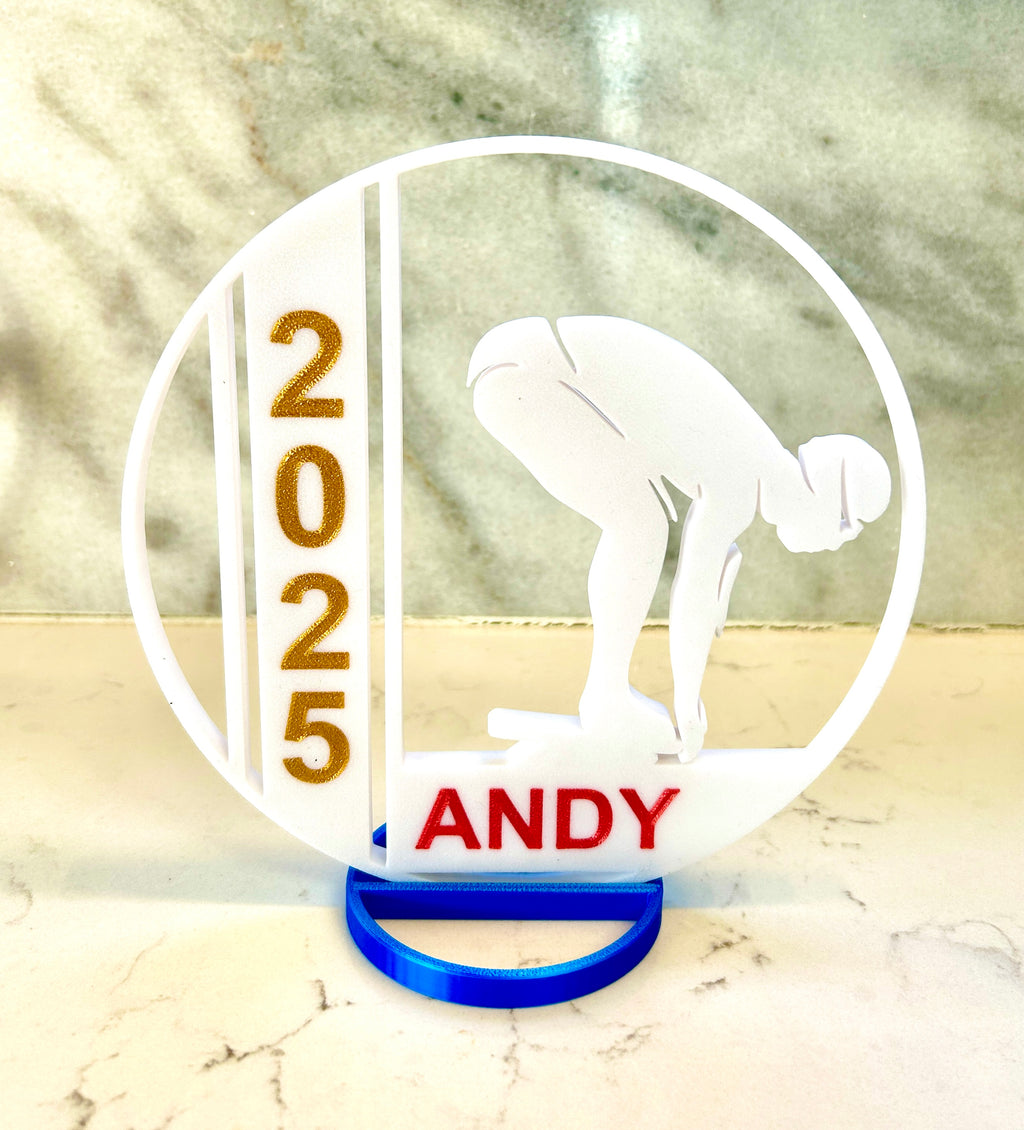Boy Swimmer Banquet Table Centerpiece - 8" Ball with Personalization - Swim Trophy