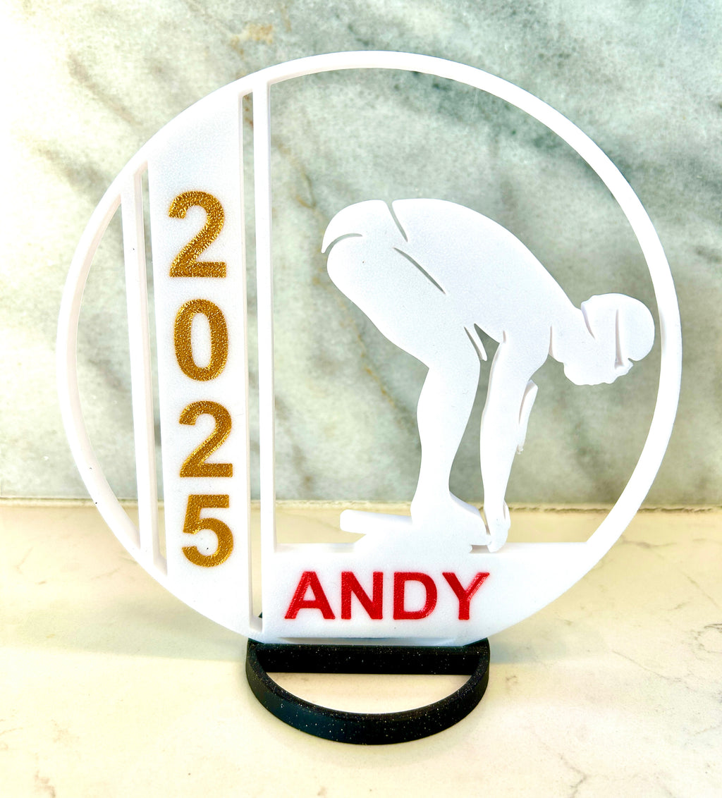Boy Swimmer Banquet Table Centerpiece - 8" Ball with Personalization - Swim Trophy