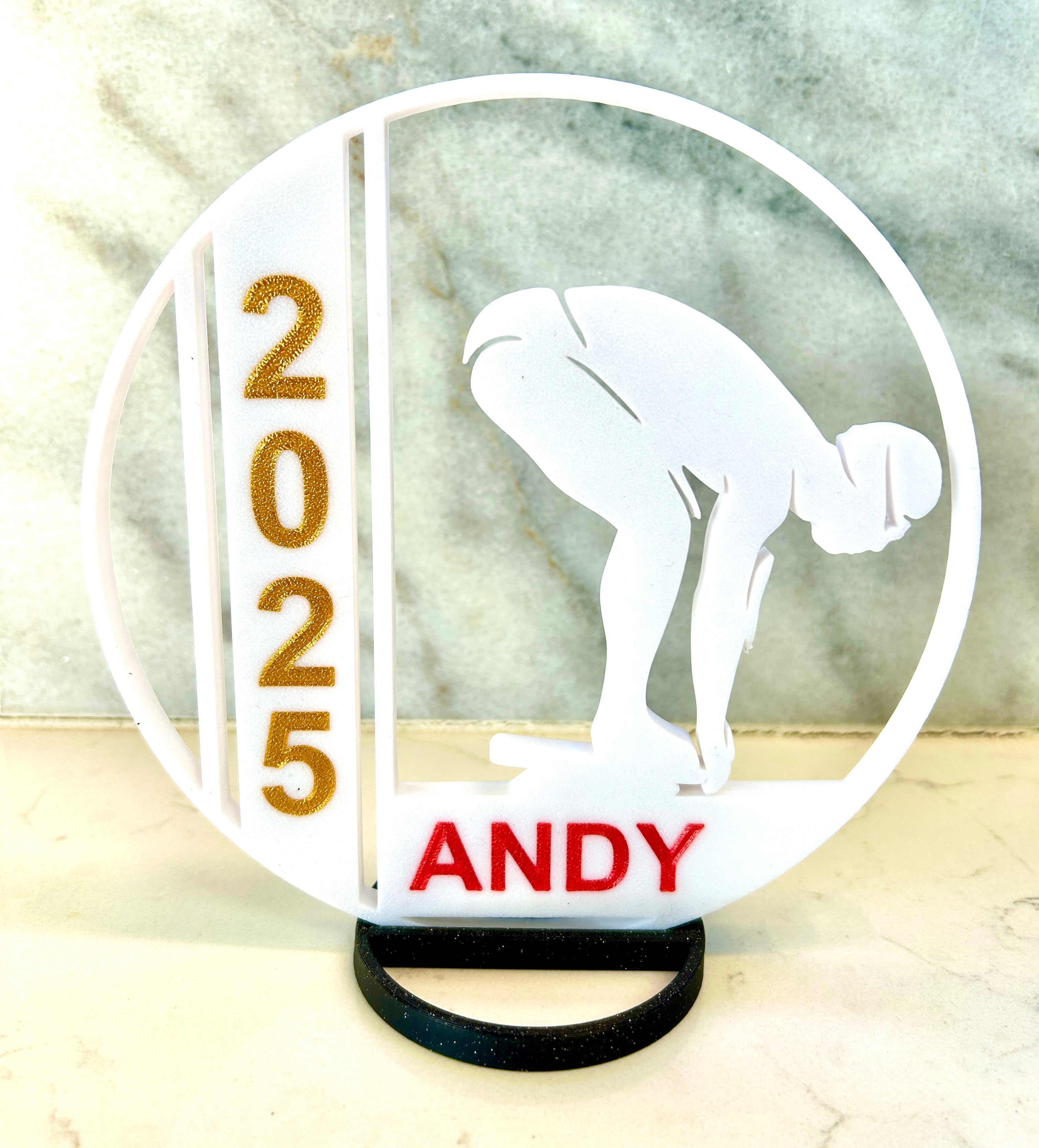 Boy Swimmer Banquet Table Centerpiece - 8" Ball with Personalization - Swim Trophy