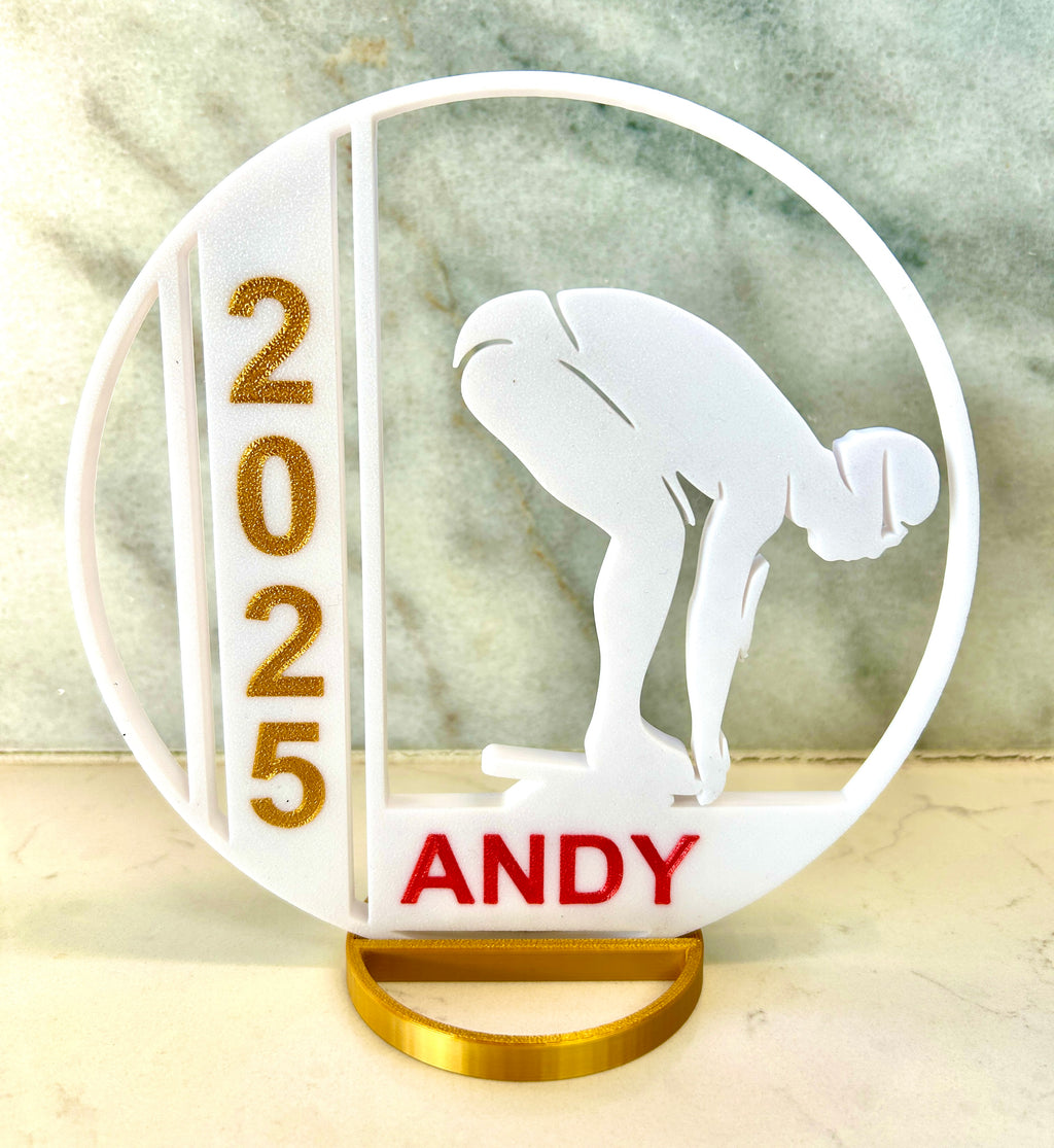 Boy Swimmer Banquet Table Centerpiece - 8" Ball with Personalization - Swim Trophy