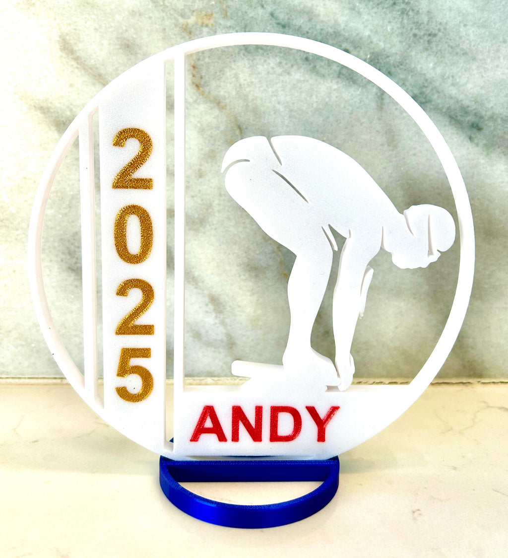 Boy Swimmer Banquet Table Centerpiece - 8" Ball with Personalization - Swim Trophy