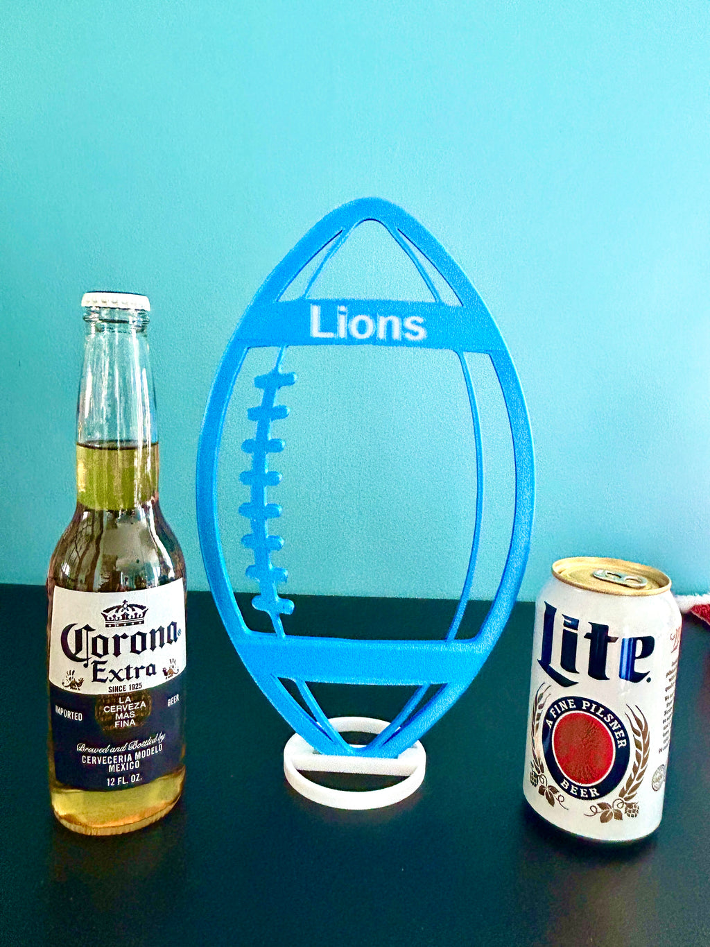 Blue Football with team name used for Party Table centerpiece 