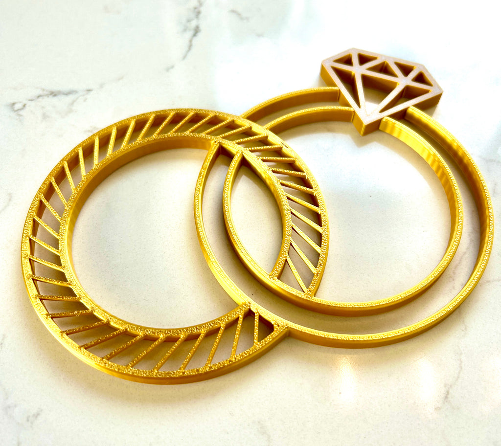 Golden Wedding Rings Centerpiece: LOVE Heart Base, Bridal Shower Decor