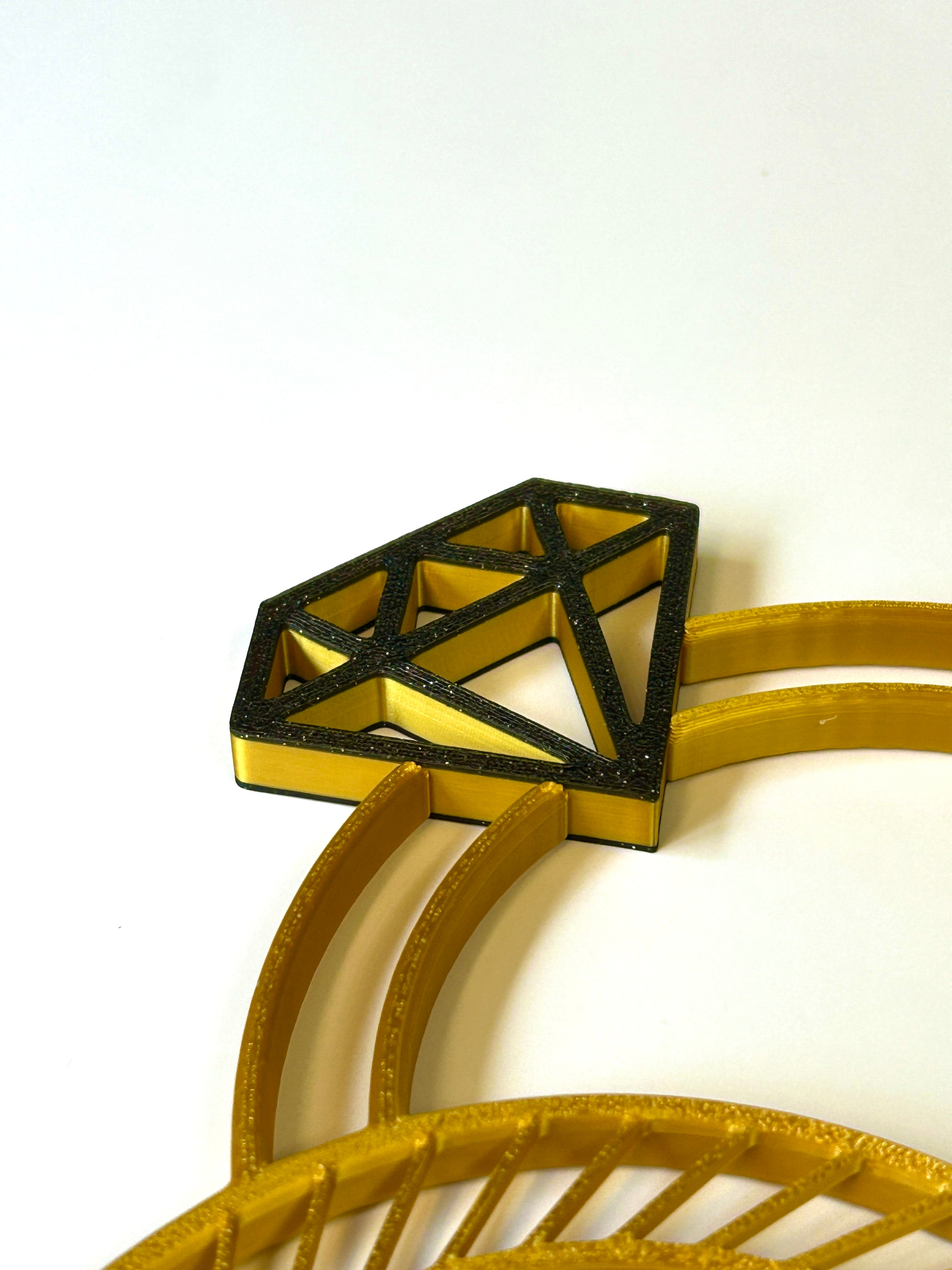 Golden Wedding Rings Centerpiece: LOVE Heart Base, Bridal Shower Decor