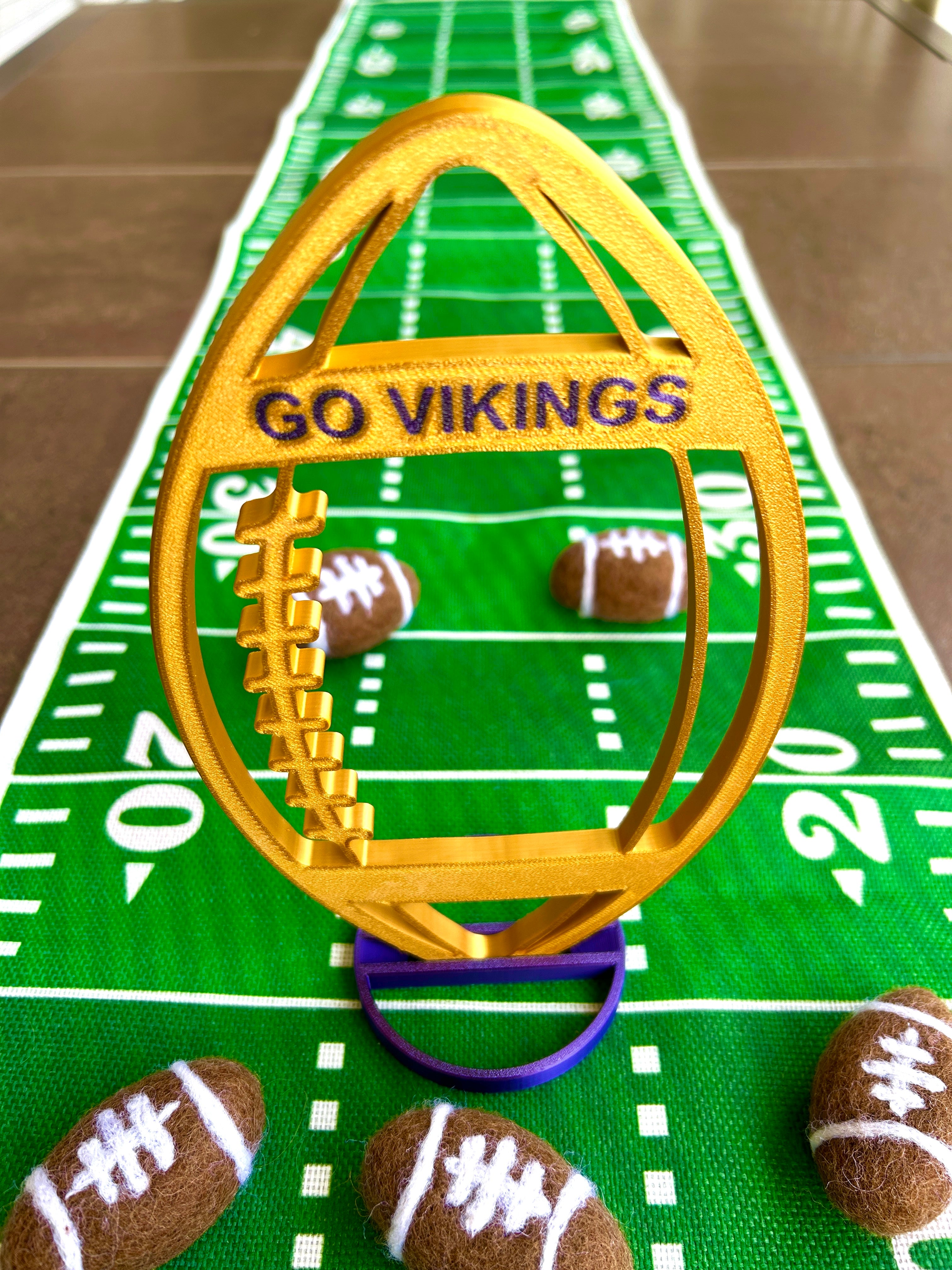 Gold Football with team name used on Graduation Party Table centerpiece 