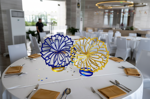 Royal Blue and Gold Cheerleader Pom Pom Banquet Centerpiece