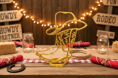 Cowboy boot centerpiece at western party