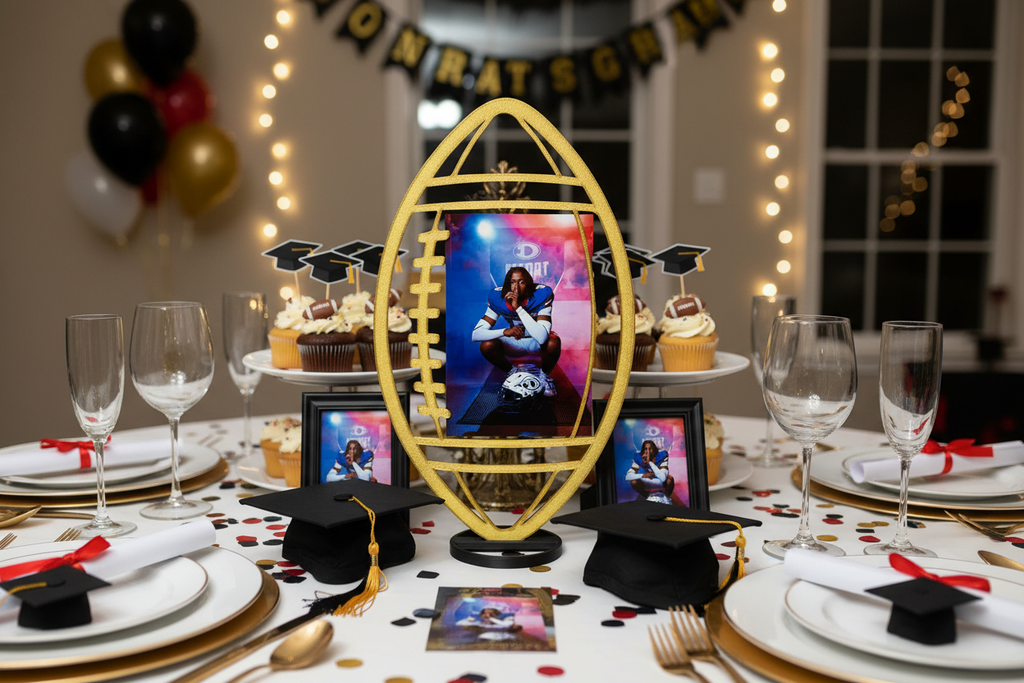 Football Graduation Centerpiece on Table