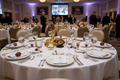 Football helmet centerpiece on banquet table - realistic size