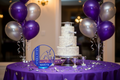 Graduation party cake table purple and silver