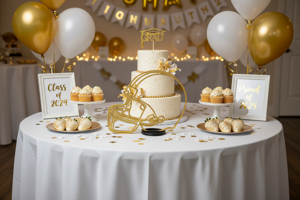 Gold Football helmet used on Graduation Party Table centerpiece 