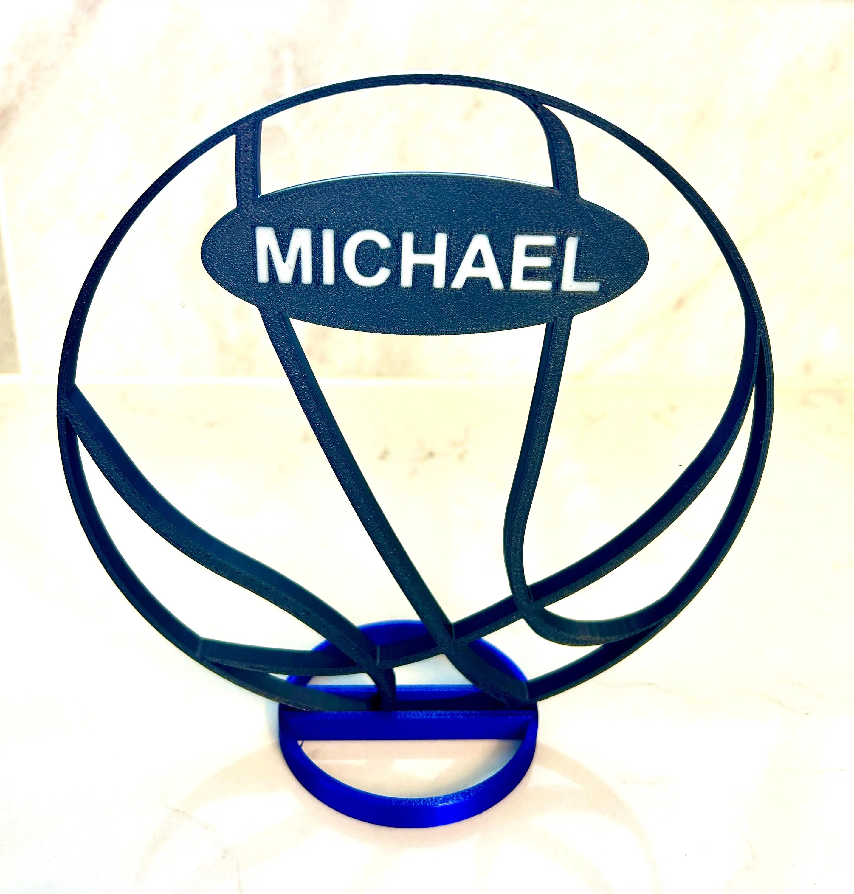 Personalized basketball centerpiece on banquet table