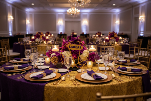 Personalized basketball centerpiece on banquet table