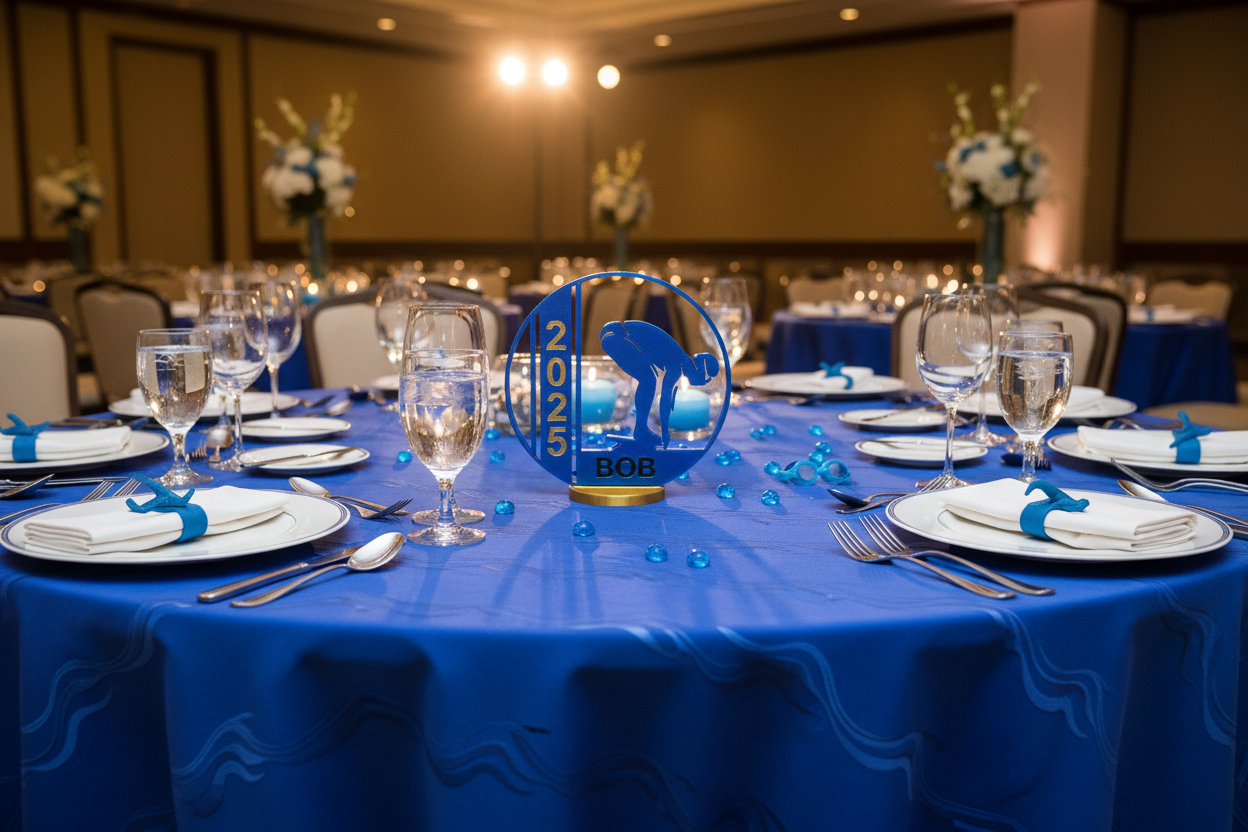 Swimming award on banquet table